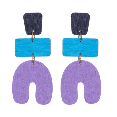 Three-piece wooden hanging earrings