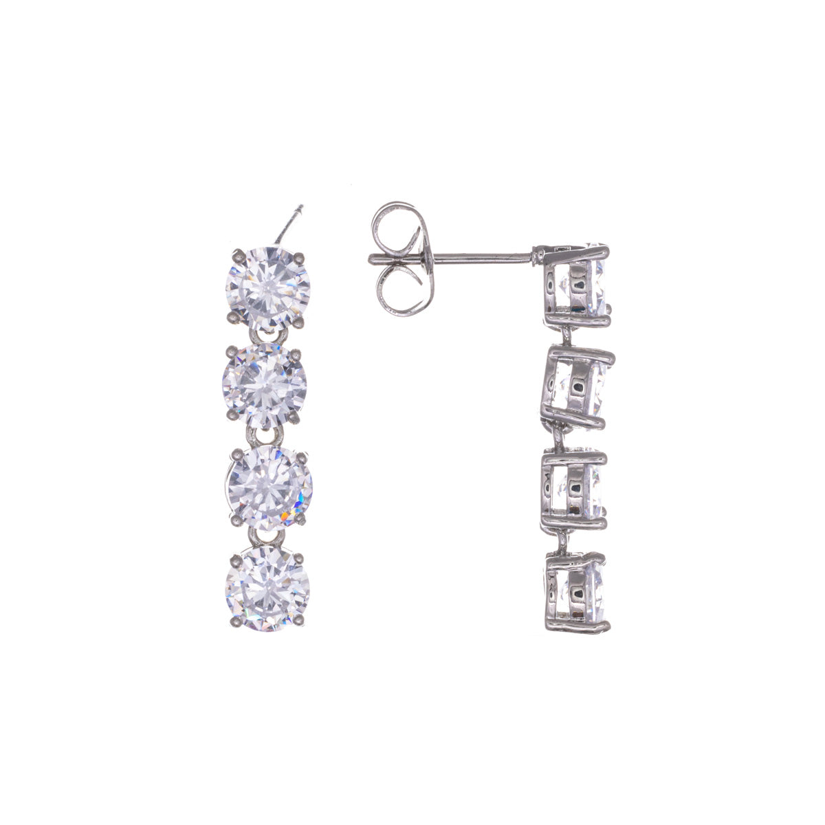 Dangling party earrings with four zirconia stones
