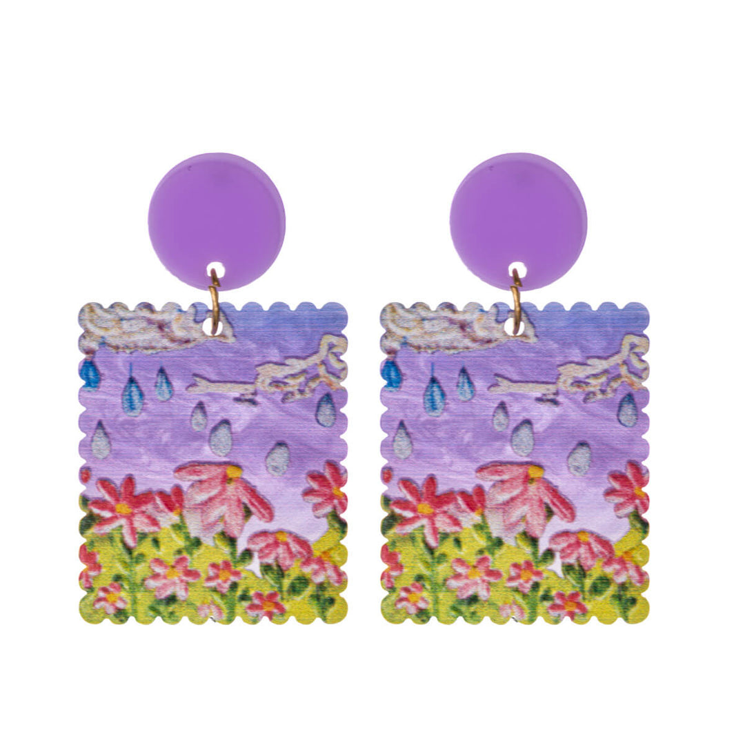 Hanging rectangular flower earrings