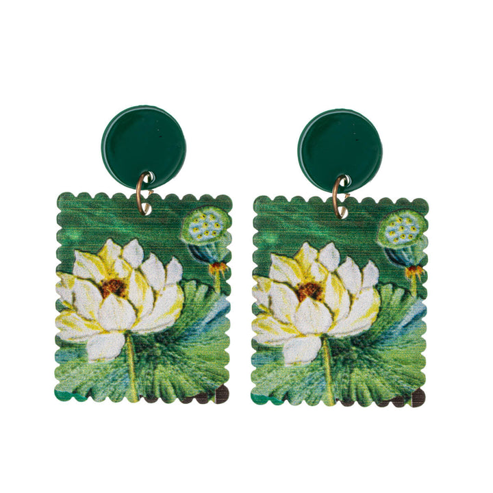 Hanging rectangular flower earrings