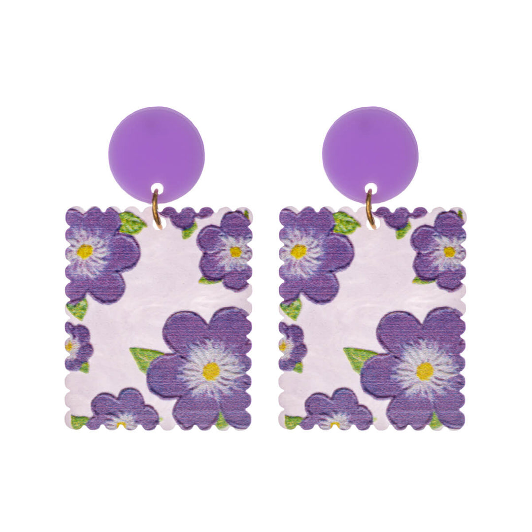 Hanging rectangular flower earrings