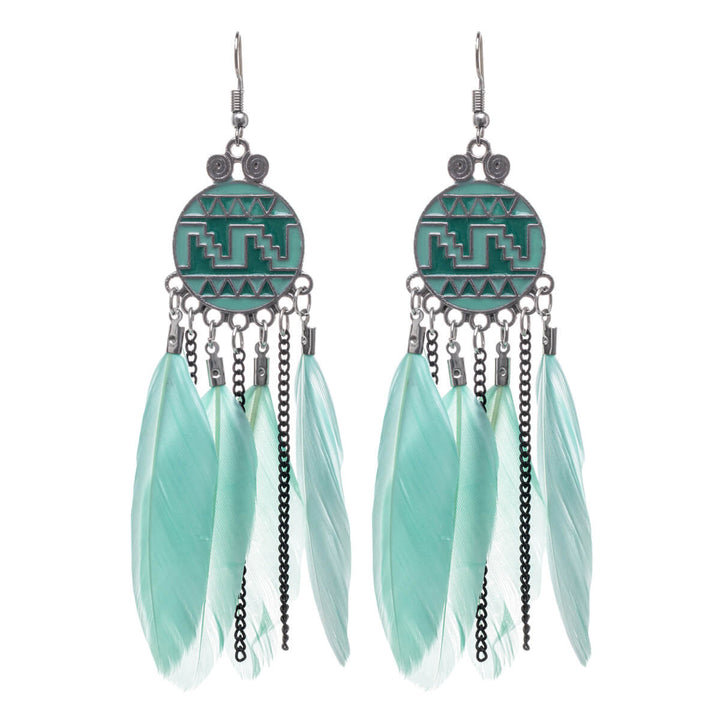 Big feather earrings with chains