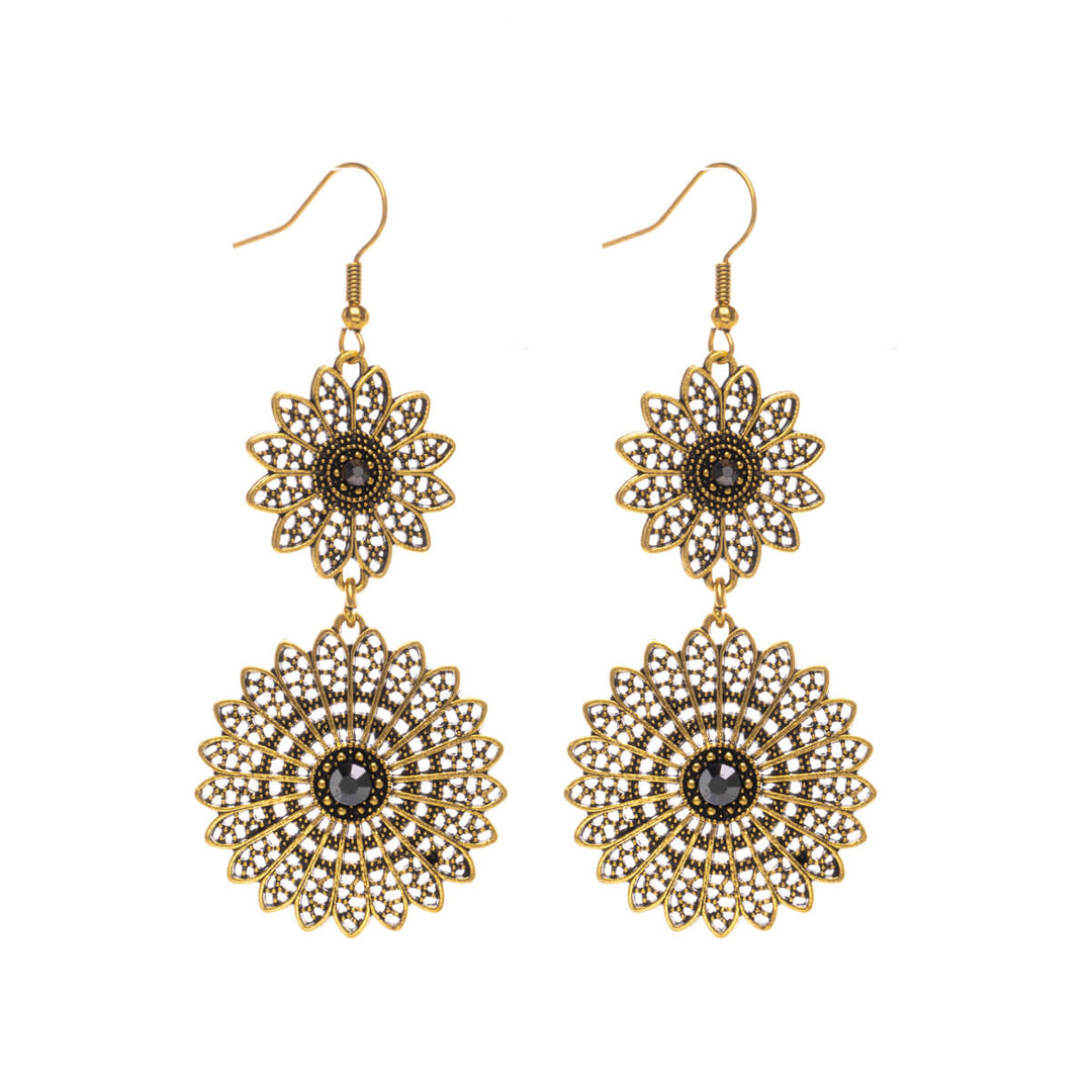 Hanging two-piece flower earrings