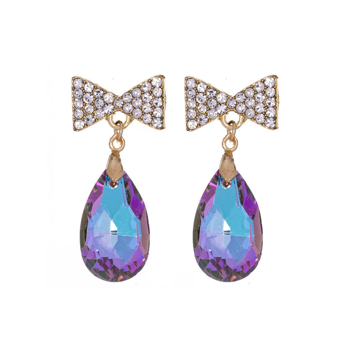 Sparkling bow earrings with dangling teardrops