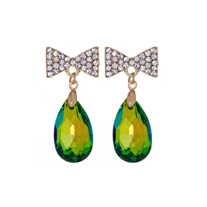 Sparkling bow earrings with dangling teardrops