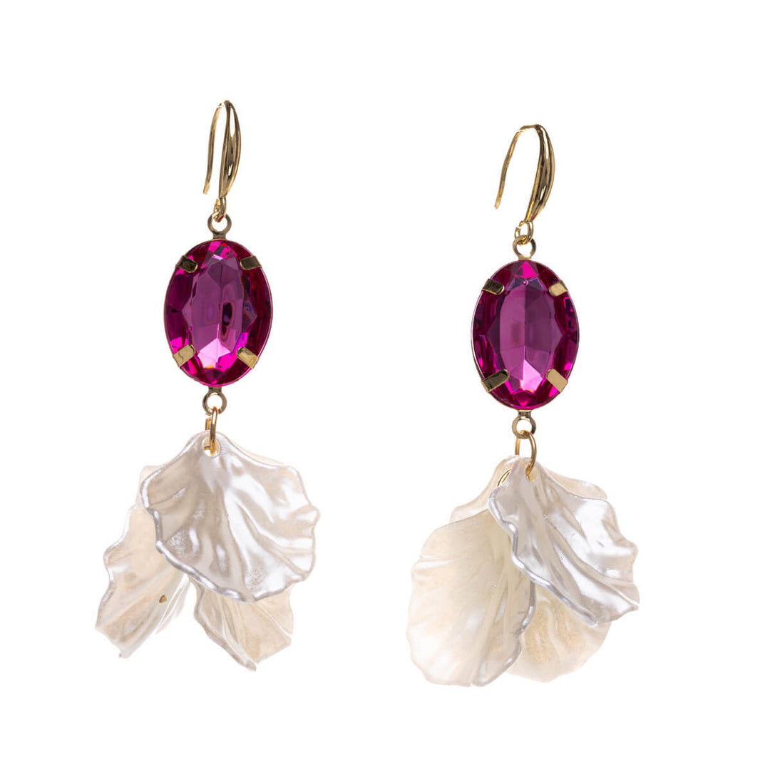 Hanging bead leaf earrings with oval stone