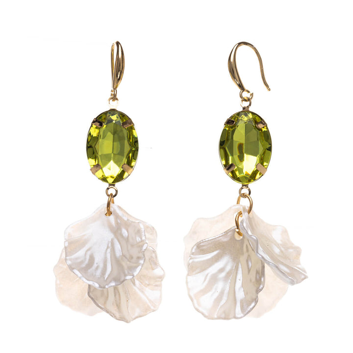 Hanging bead leaf earrings with oval stone