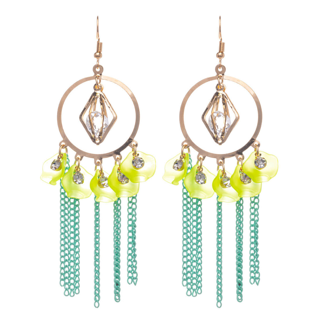 Hanging colourful flower earrings chain pendants