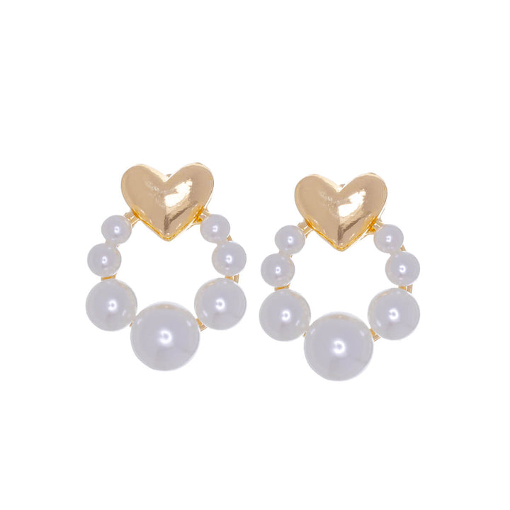 Heart earrings with pearl ring