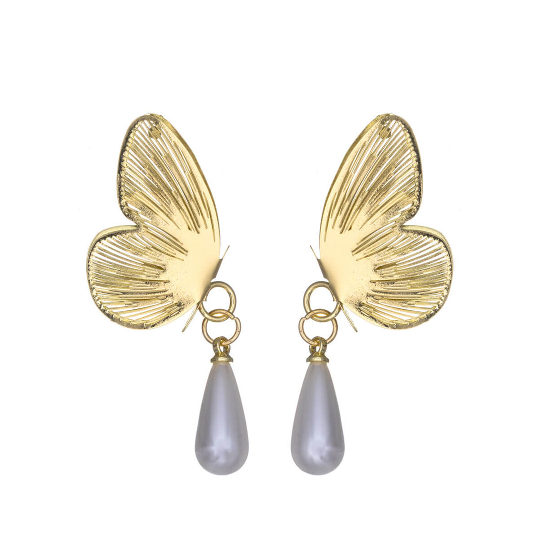 Fjärilsörhängen med pärlhänge (Stål 316L)