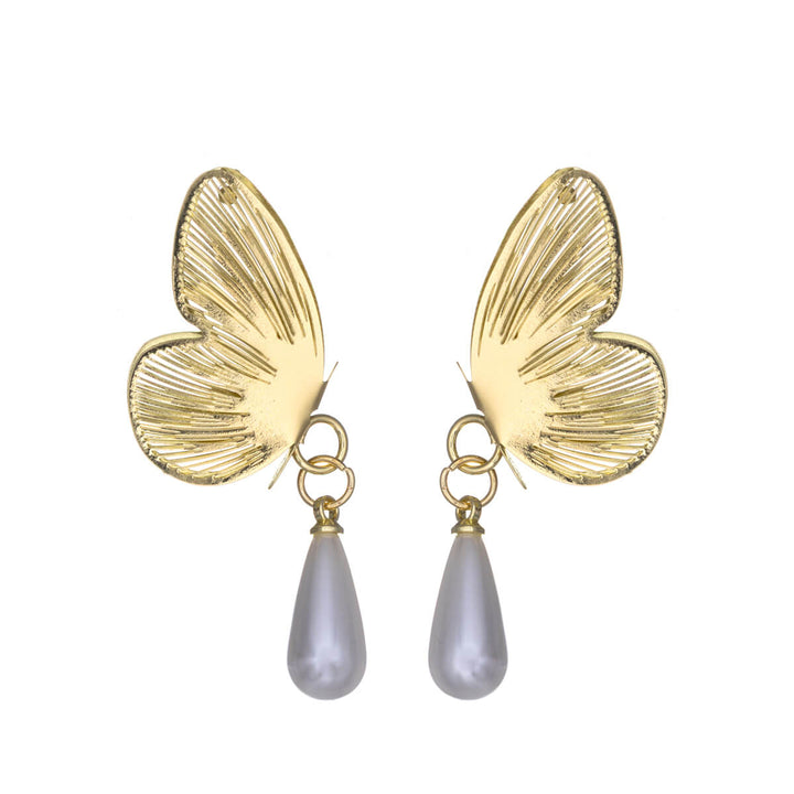 Fjärilsörhängen med pärlhänge (Stål 316L)