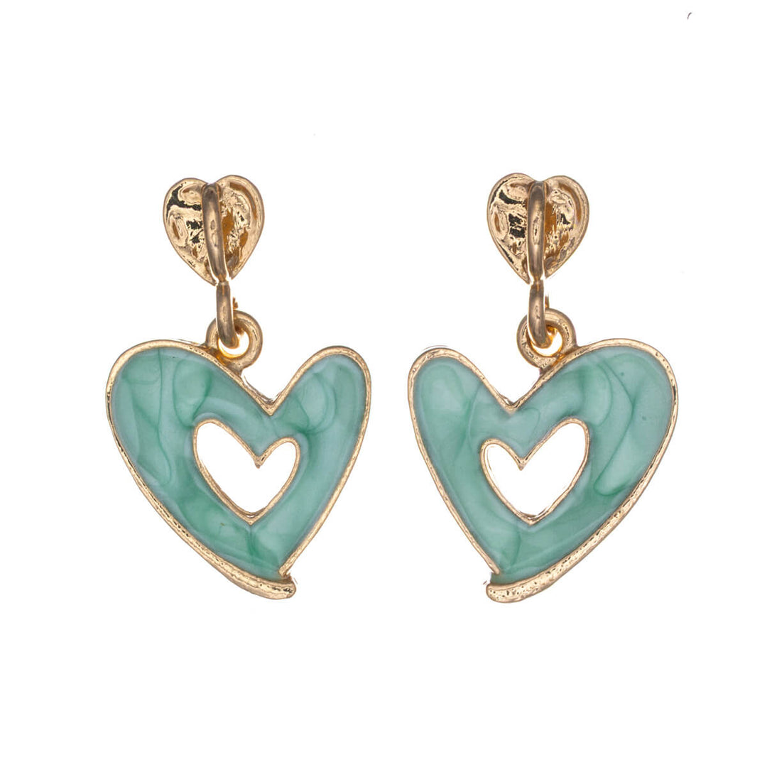 Färgglada hängande hjärtörhängen