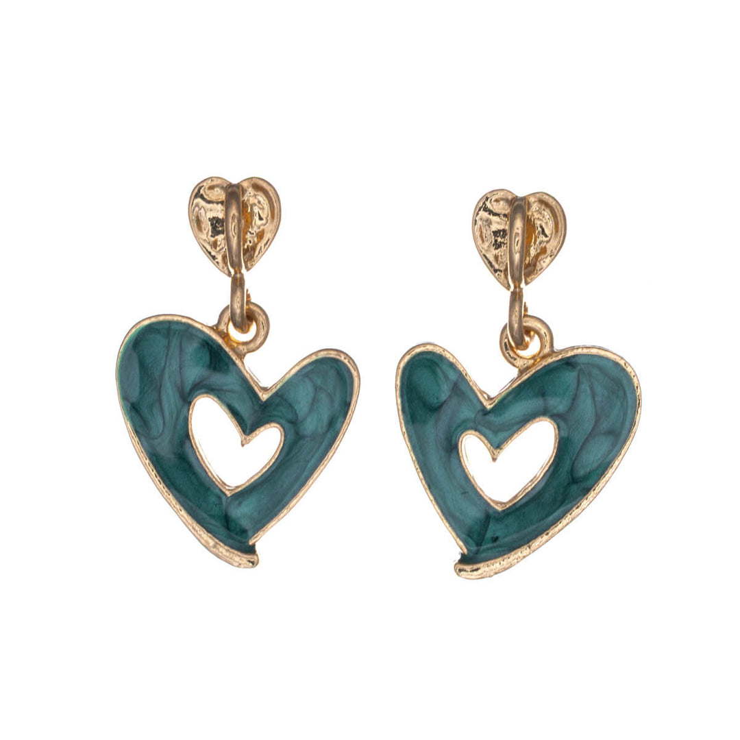 Färgglada hängande hjärtörhängen