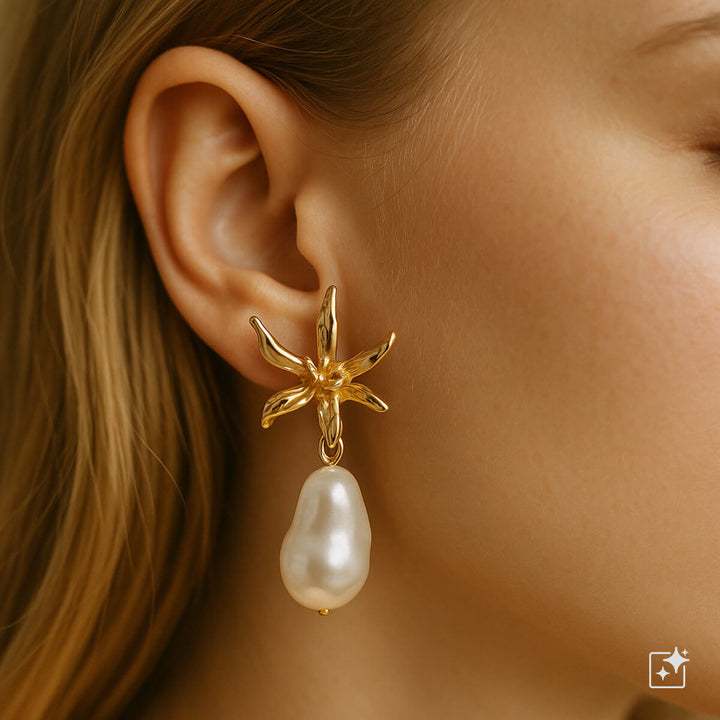 Blomörhängen med pärlhänge