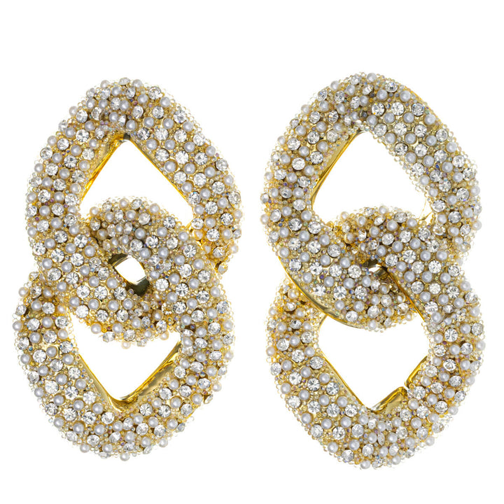 Large sparkling chain earrings with pearls