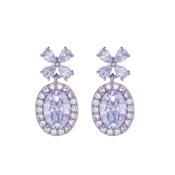Delicate teardrop-shaped zirconia party earrings with flower top