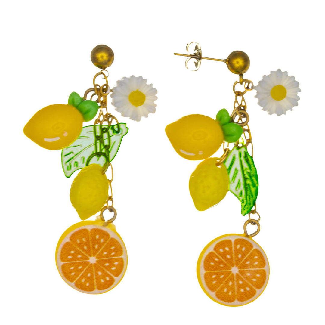 Colorful lemon and flower earrings – made of surgical steel