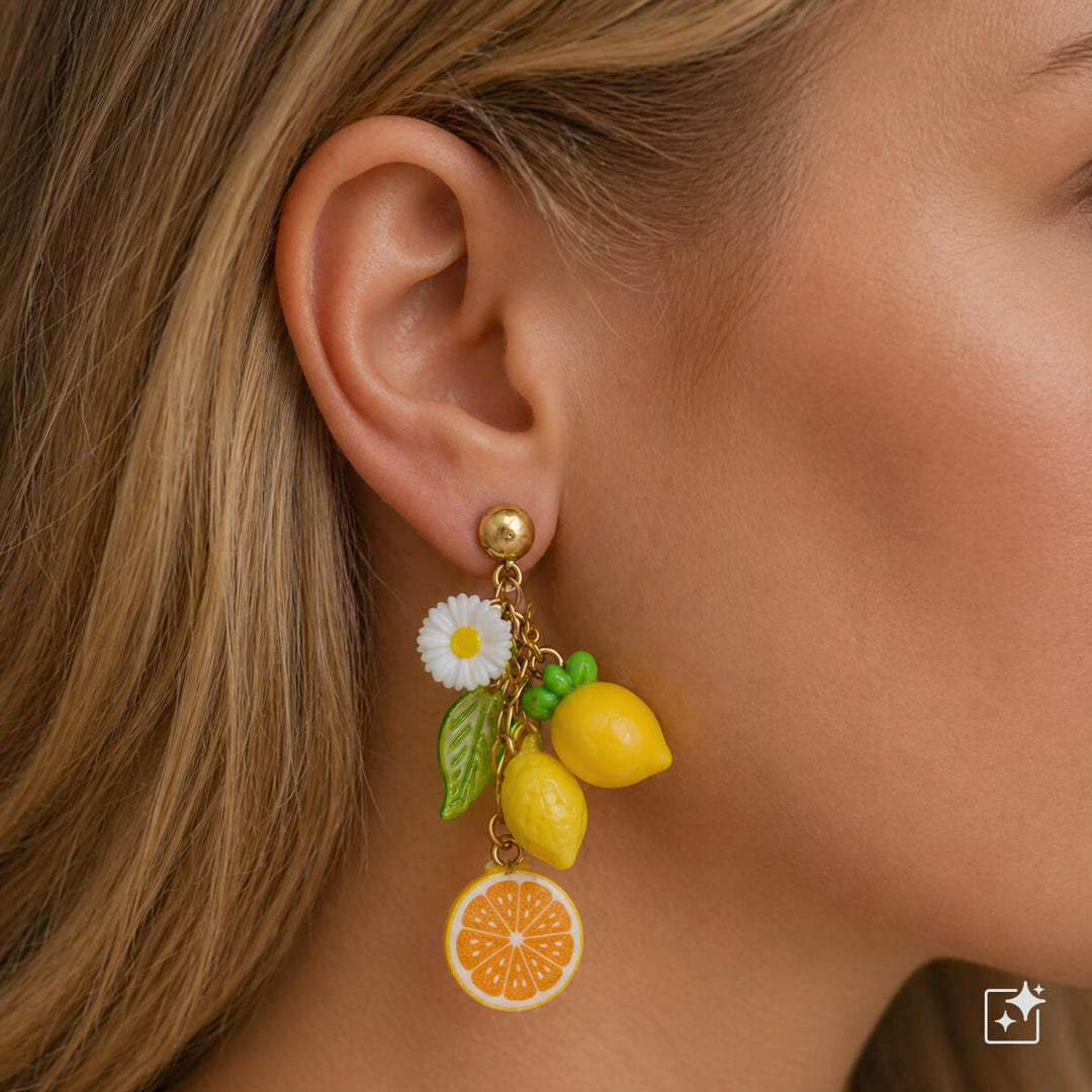 Colorful lemon and flower earrings – made of surgical steel