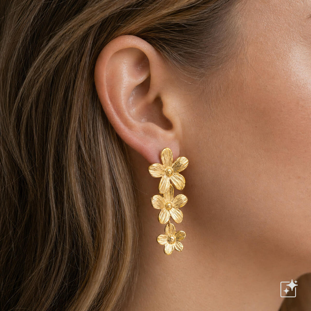 Stunning floral earrings – a dangling multi-flower design in steel