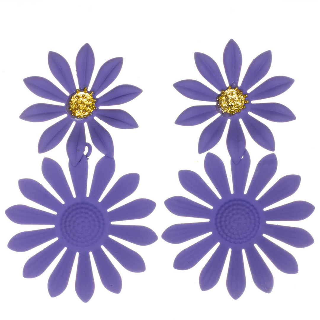Färgglada blommiga örhängen – hängande modell med smala kronblad (316L-stål)