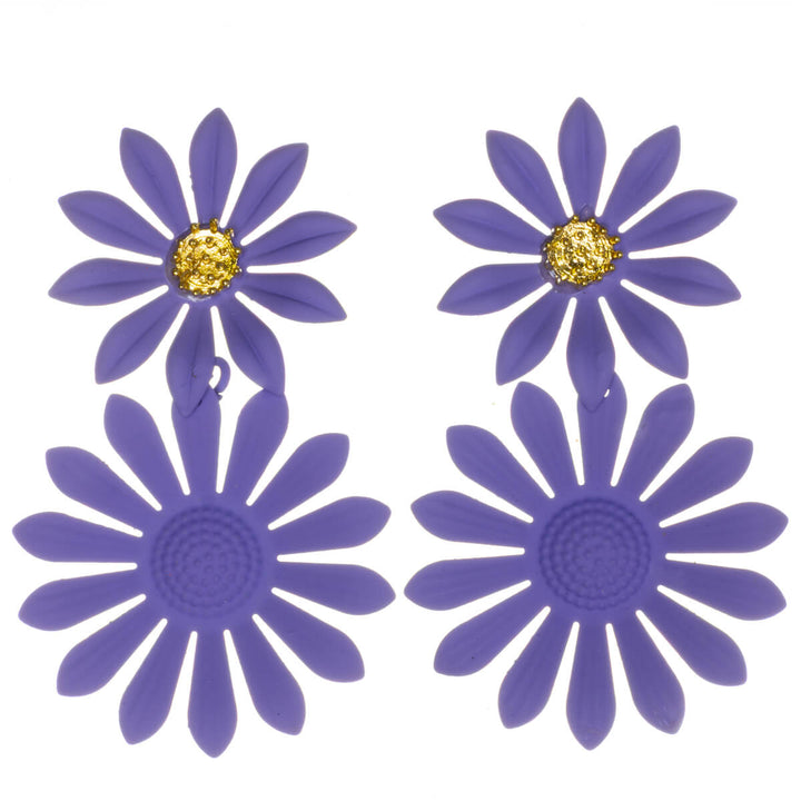 Färgglada blommiga örhängen – hängande modell med smala kronblad (316L-stål)