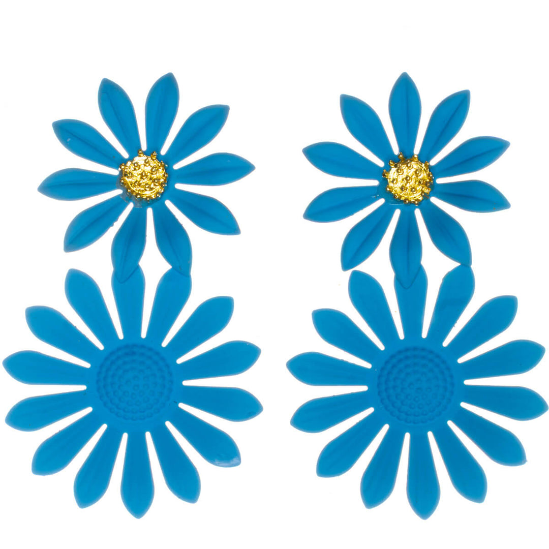 Färgglada blommiga örhängen – hängande modell med smala kronblad (316L-stål)