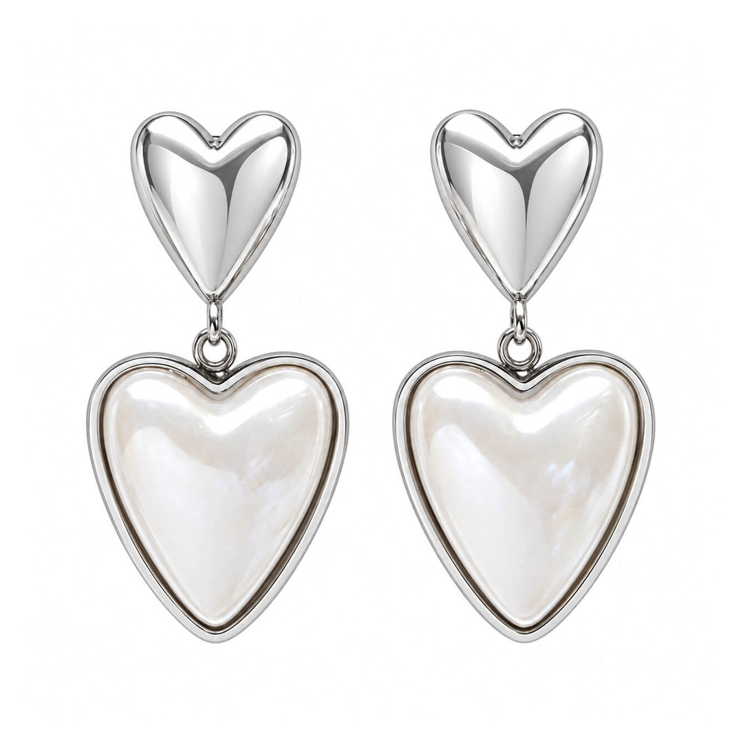 Dangle heart earrings with a pearl heart pendant (316L stainless steel)