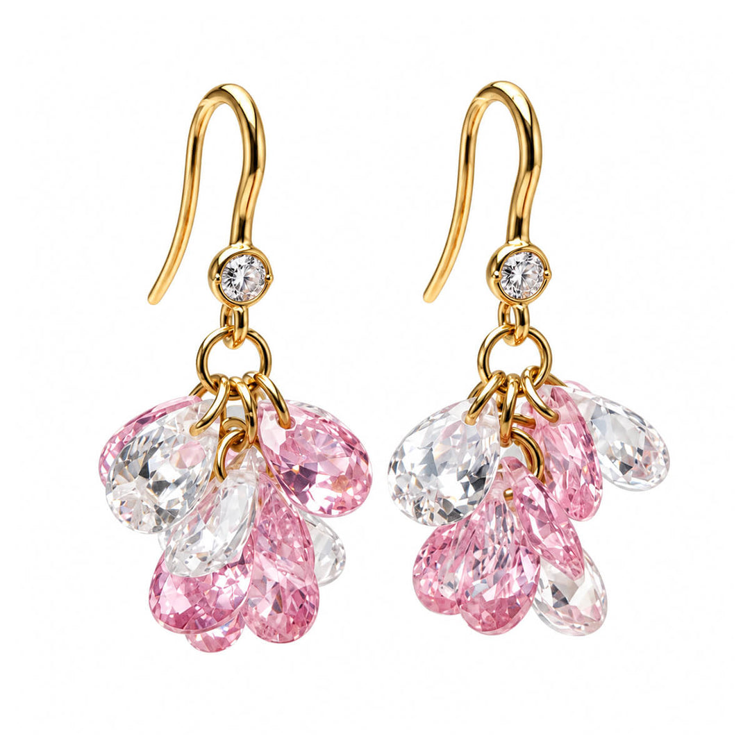 Gold-plated teardrop earrings with cubic zirconia stones (316L stainless steel)