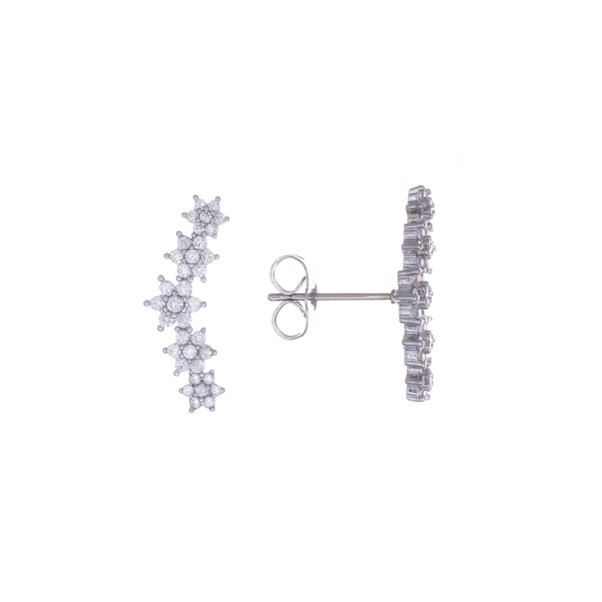 Curved star cluster earrings with zirconia stones