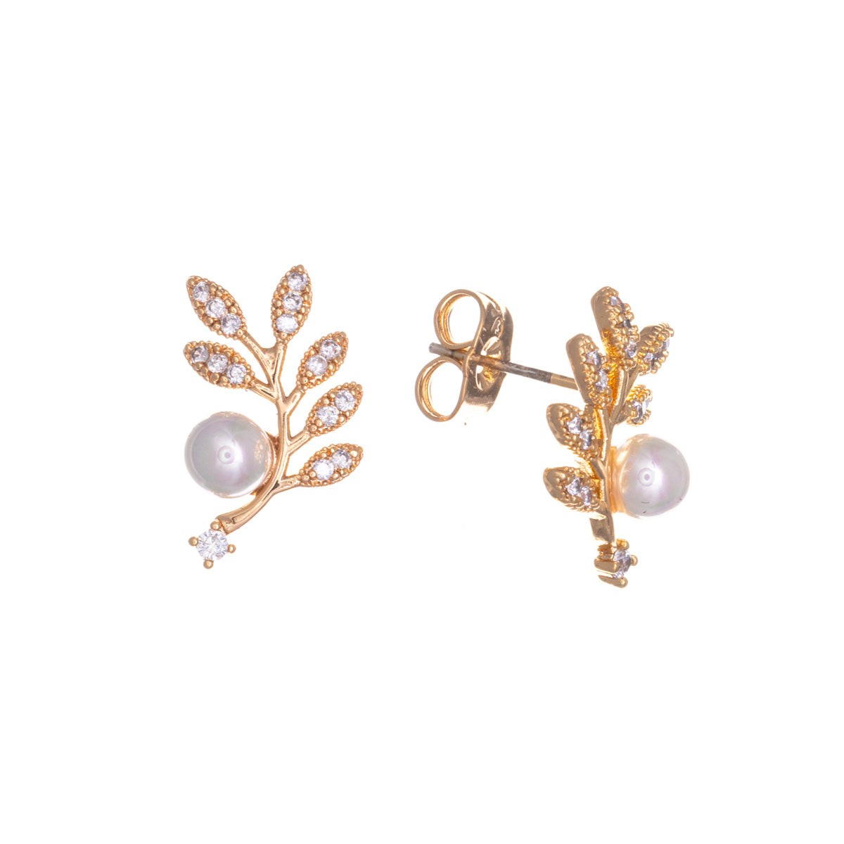 Zirconia decorated twig earrings with pearl