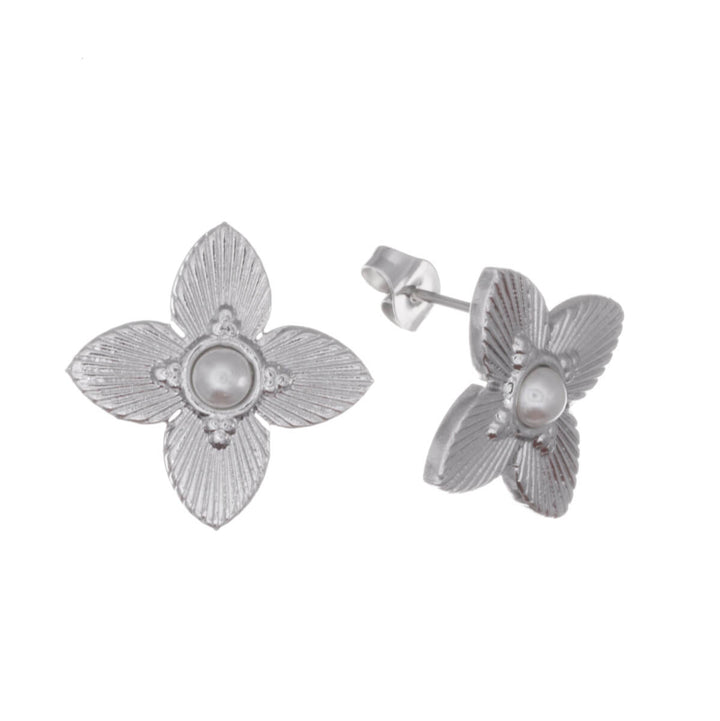 Steel flower earrings with bead (Steel 316L)