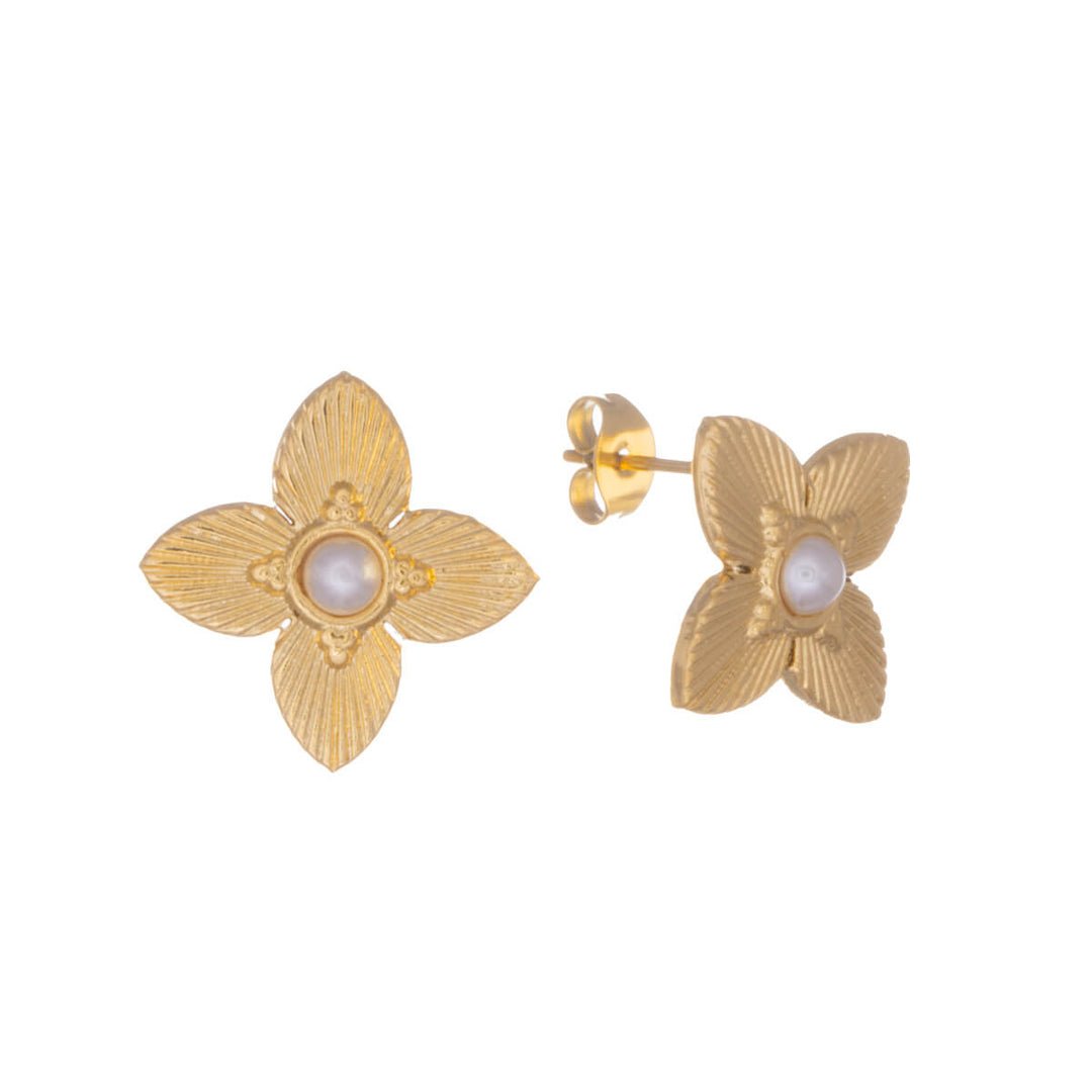 Steel flower earrings with bead (Steel 316L)