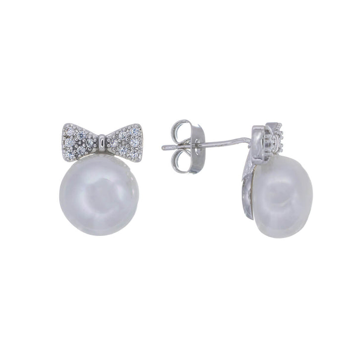 Bow tie-örhängen med zirkonia och pärla