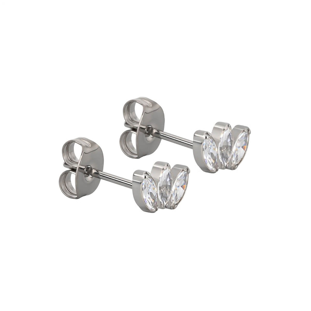 Titanium earrings with 3 marquise zirconia stones (Titanium G23)