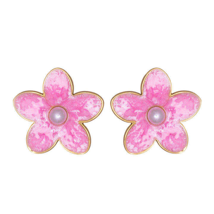 Flower earrings with pearl center – gold-plated steel