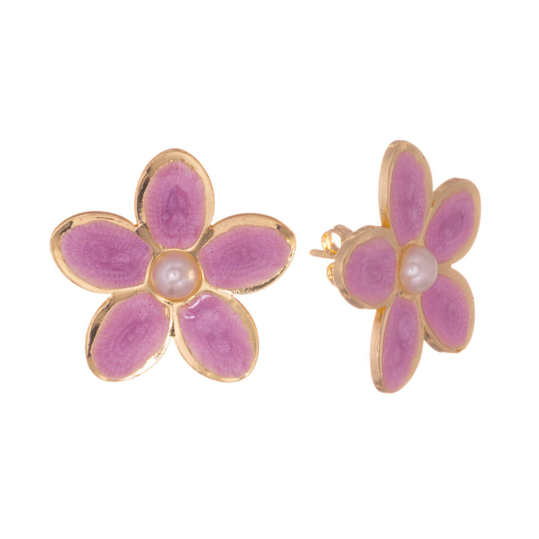 Flower earrings with pearl center – gold-plated steel