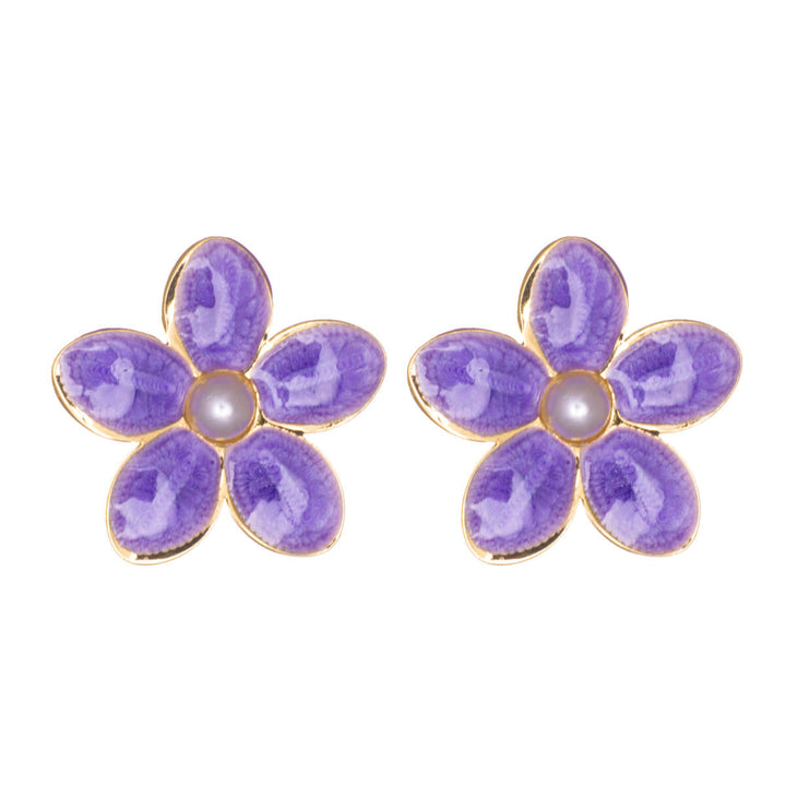 Flower earrings with pearl center – gold-plated steel