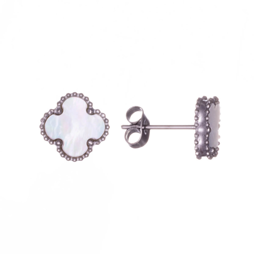 Clover flower earrings with pearls (316L steel)