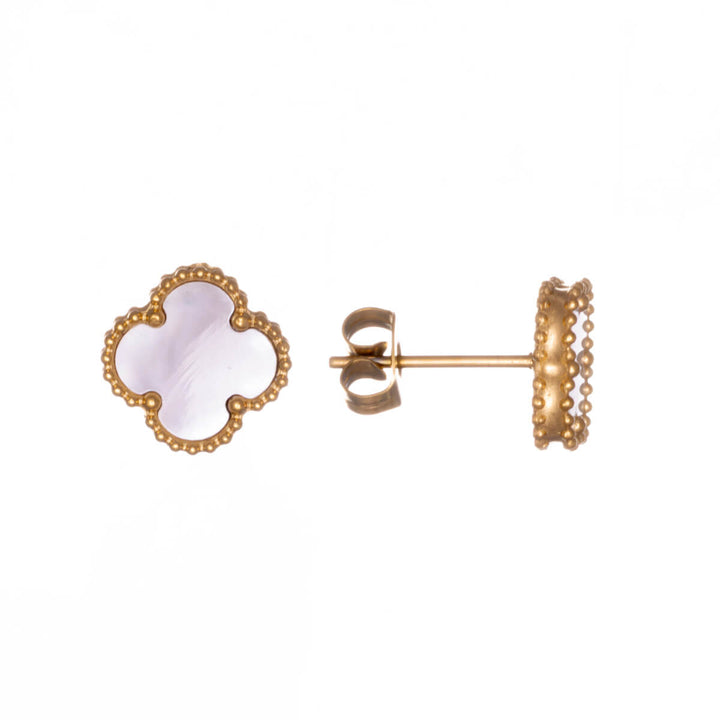 Clover flower earrings with pearls (316L steel)