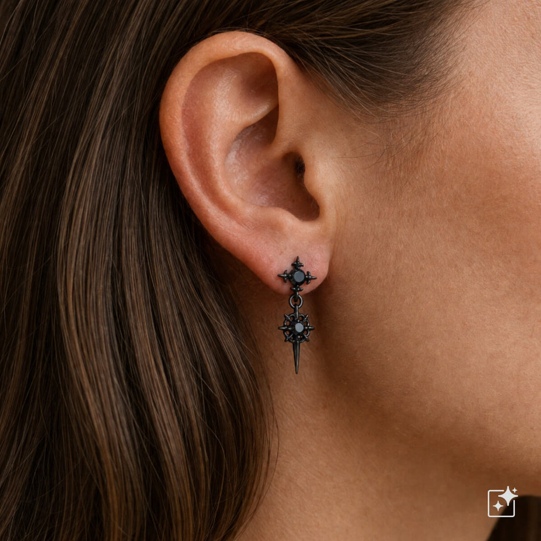 Men's gothic earrings with cross pendants – black surgical steel