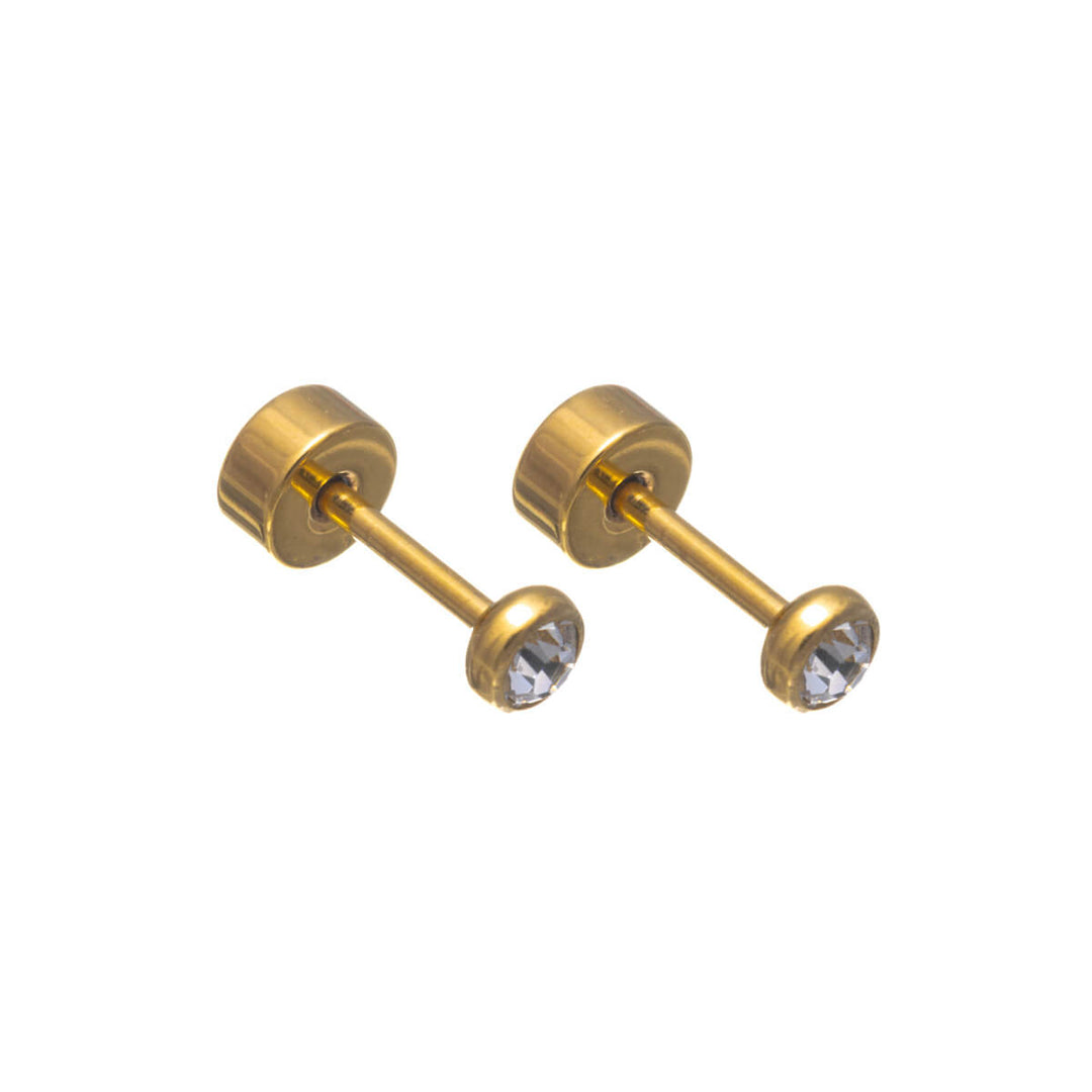 Titanium Crystal Stud Earrings 3mm – Screw Lock (G23)