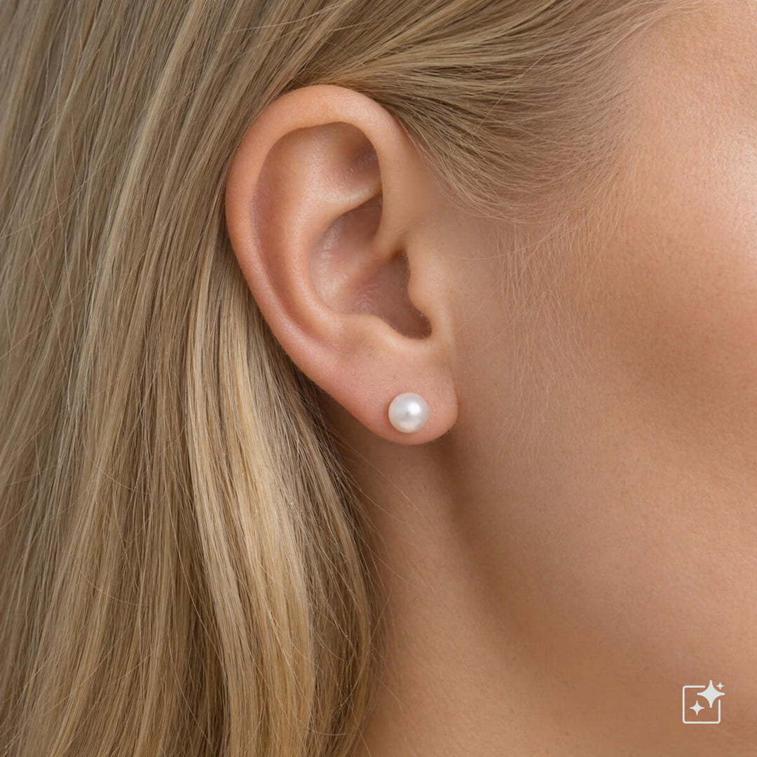 Äkta pärlörhängen 8 mm – Sötvattenspärla (Titanium G23)