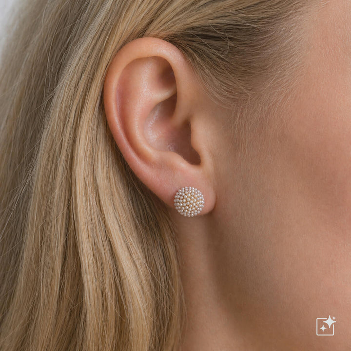 Half-sphere pearl stud earrings – pearl-adorned design