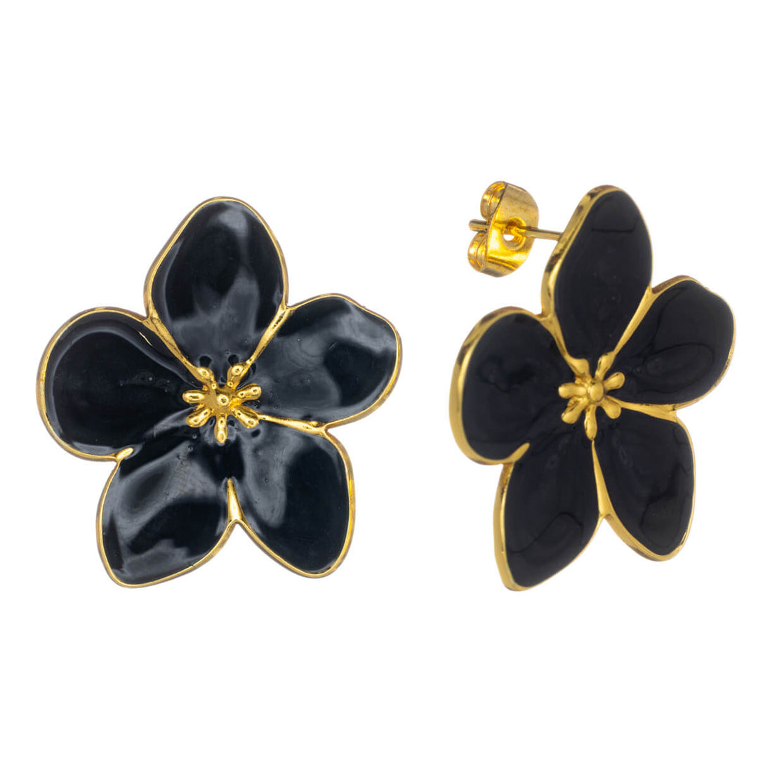 Colored flower earrings in gold-plated steel (316L steel)