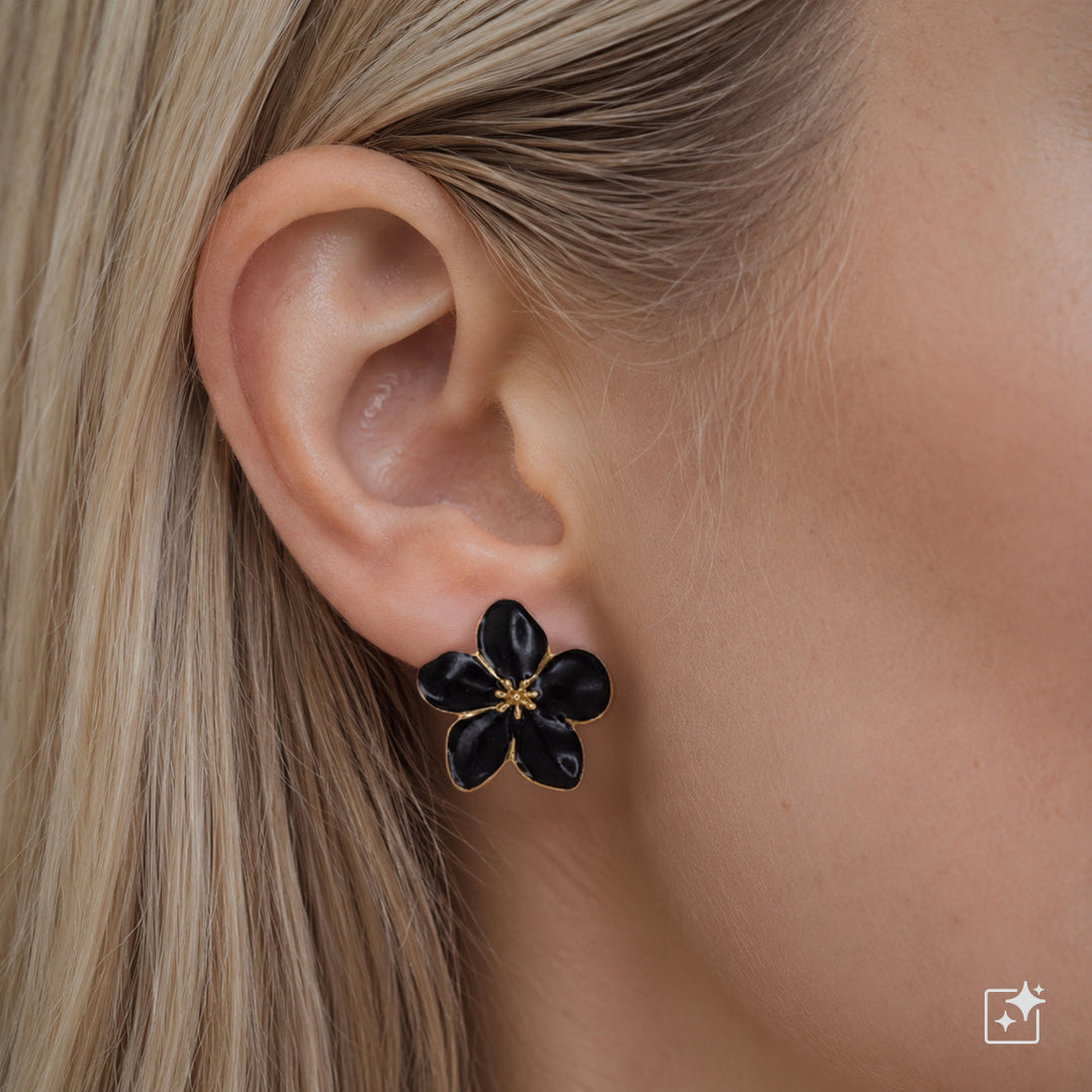Colored flower earrings in gold-plated steel (316L steel)