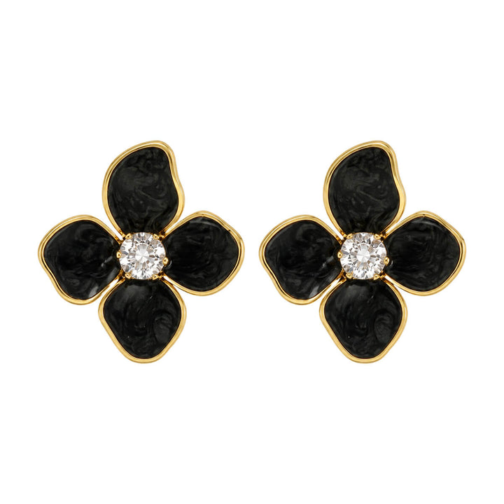 Colored flower earrings with cubic zirconia stones - gold-plated steel (316L steel)