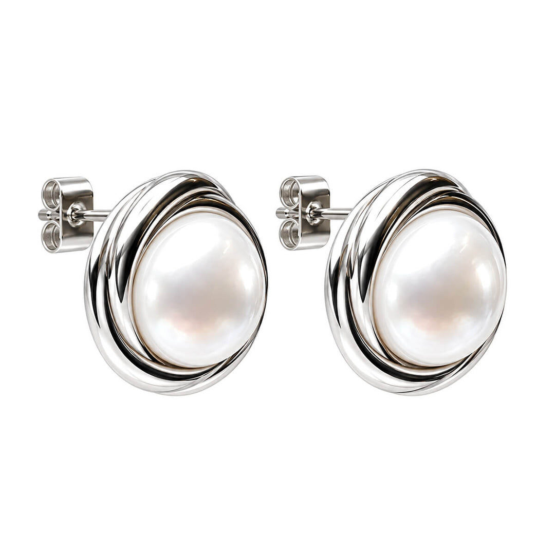 Bead Earrings with a Twisted Edge (Steel 136L)