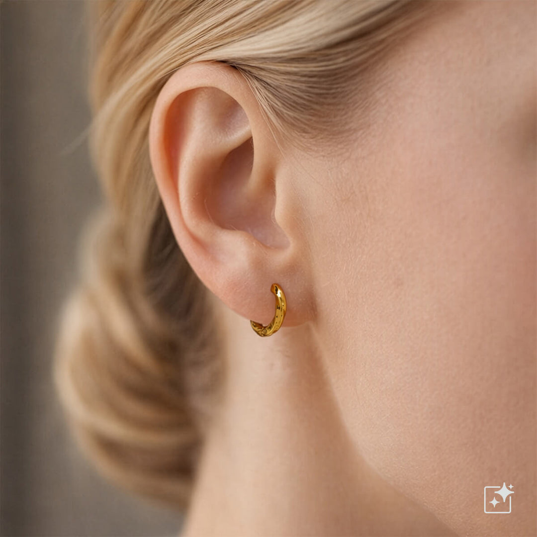 Twisted gold-plated steel ear rings 8mm – Delicate model (316L)
