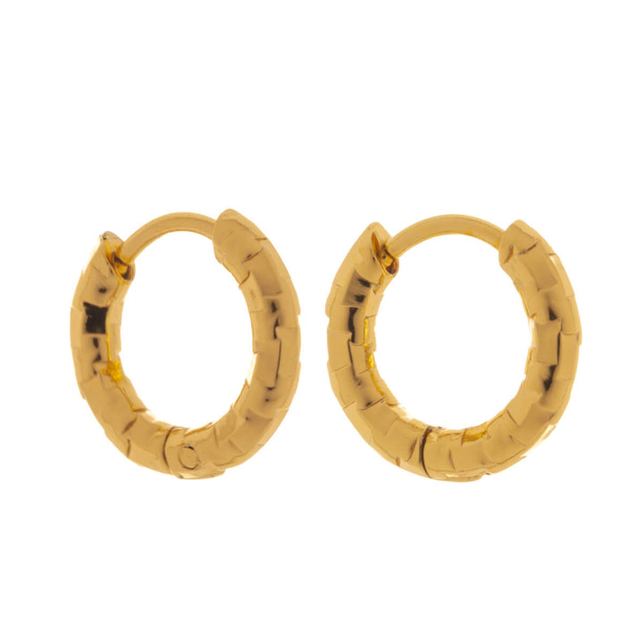 Beveled gold-plated steel ear rings 8mm – Delicate model (316L)