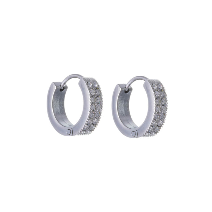 Double row rhinestone earrings 13mm (Steel 316L)